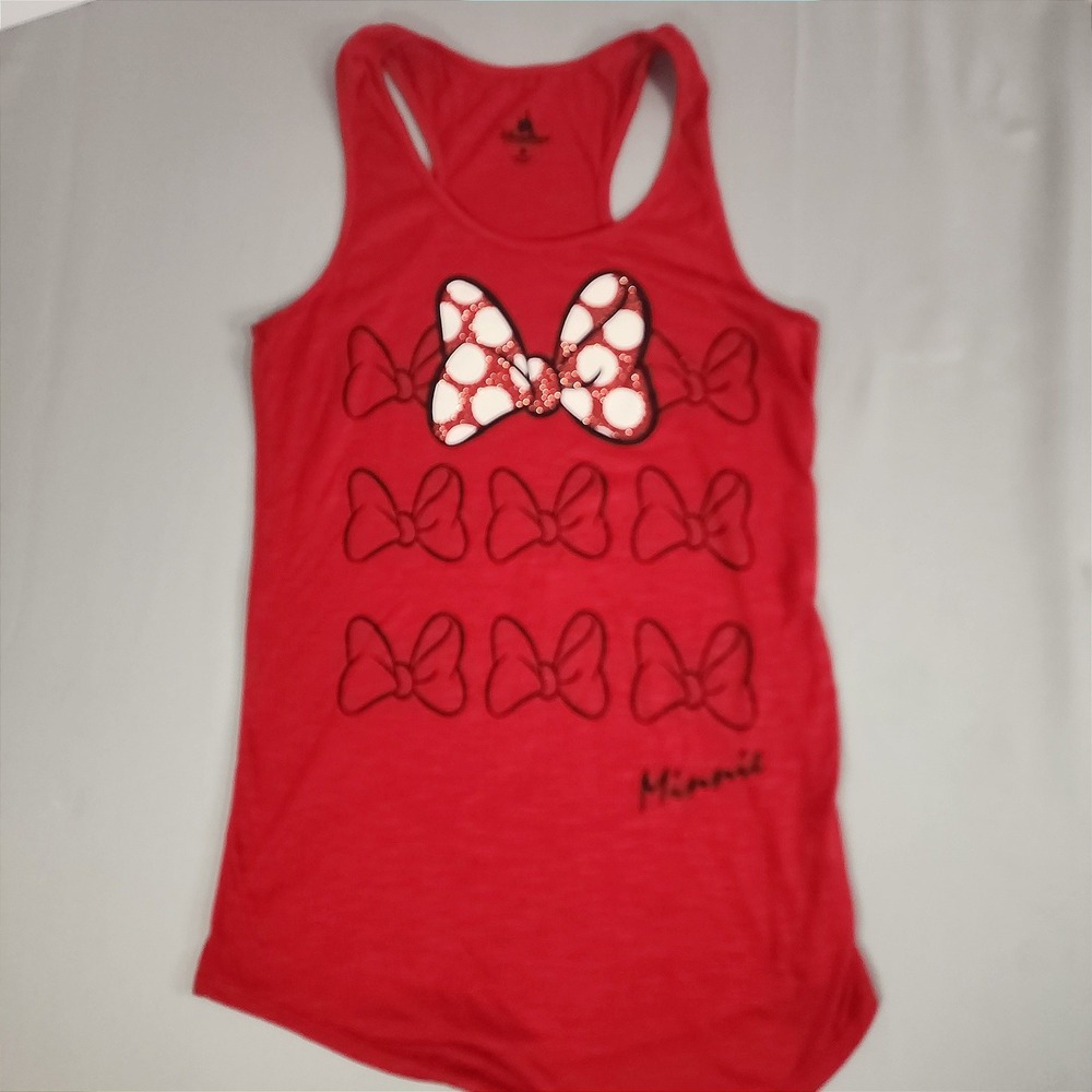 Disney Parks Tank Top Women M Red Excellent Minnie Mouse Sequin Bow Racerback